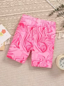 SHEIN 带有抽象彩色多巴胺图案的年轻女孩休闲运动紧身裤