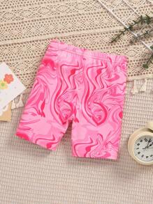 SHEIN 带有抽象彩色多巴胺图案的年轻女孩休闲运动紧身裤