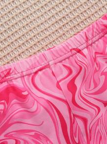 SHEIN 带有抽象彩色多巴胺图案的年轻女孩休闲运动紧身裤