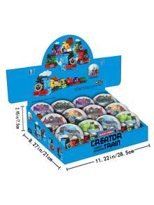 12入組兒童卡通火車積木玩具套裝 - 藍色 - 查看 2