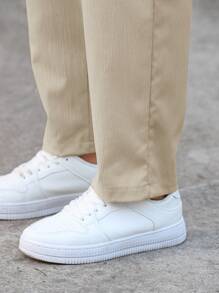 Manfinity Homme Men's Casual Letter Patch Detail Drawstring Waist Tapered Pants - Khaki - View 4