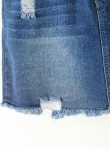 SHEIN Teen Girls Ripped Raw Hem Denim Skirt - Medium Wash - View 7