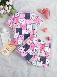 SHEIN Conjunto De Pijama De Niña Joven Con Gráfico De Dibujos Animados