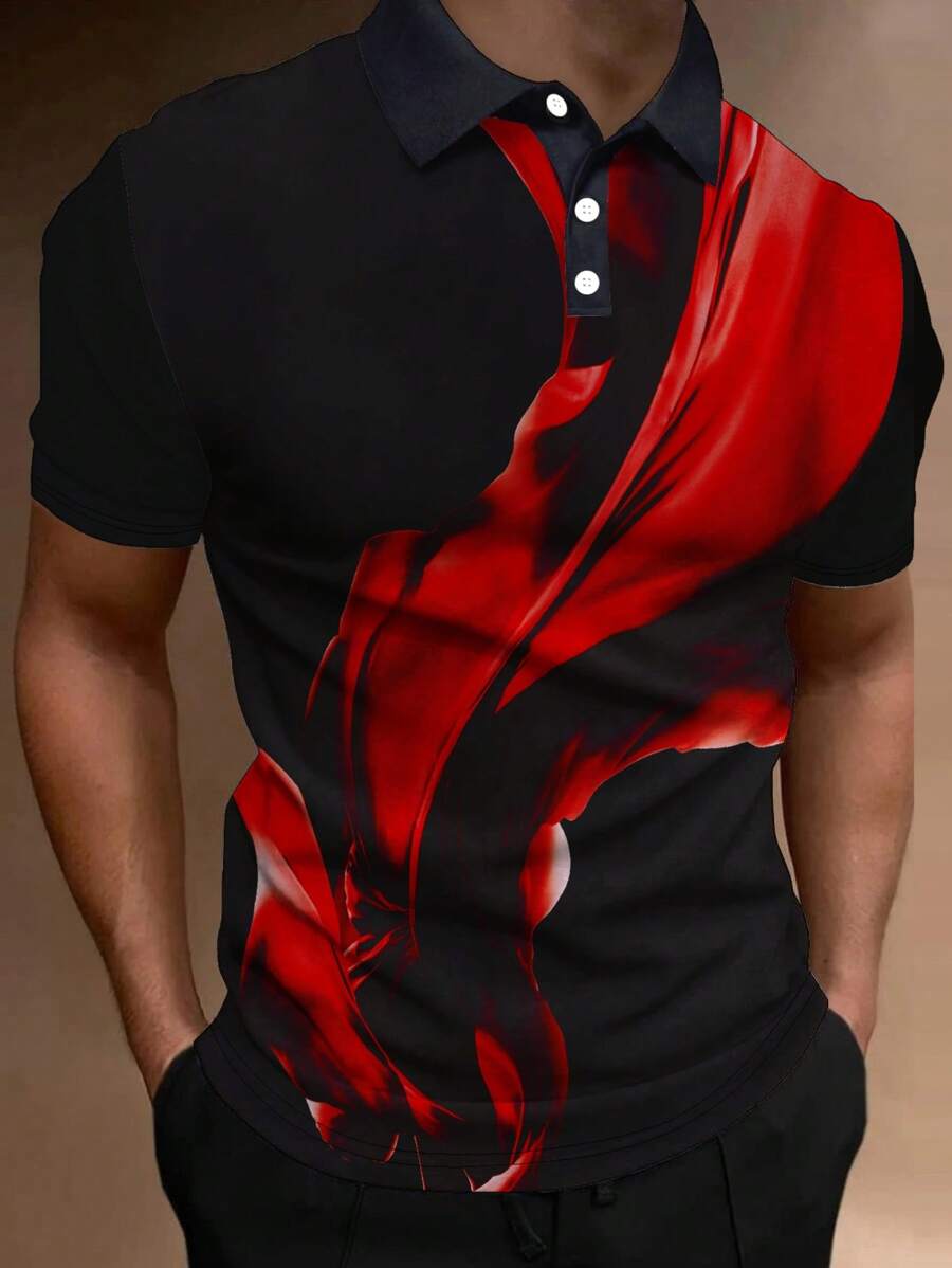 Manfinity Homme Men Graphic Print Polo Shirt - Black - View 1