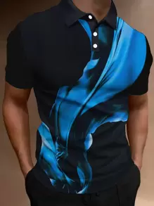 Manfinity Homme Men Graphic Print Polo Shirt Men Golf Shirtsbutton Men Polo Shirtsblue Polo For Mencasual Men Polo Shirtspolo Shirt For Men>Button - Black - View 1
