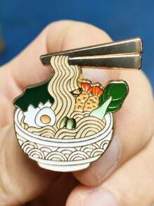 1 Pieza Broche de fideos con diseño de ramen, broche creativo para damas - Dorado - Ver 2