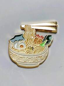 1 Pieza Broche de fideos con diseño de ramen, broche creativo para damas - Dorado - Ver 4