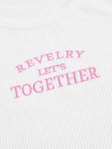 SHEIN ICON Áo thun nữ Thêu Slogan Giải trí - trắng - Xem 3