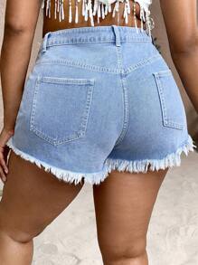 SHEIN SXY Plus Two Tone Ripped Raw Hem Denim Shorts - Multicolor - View 2