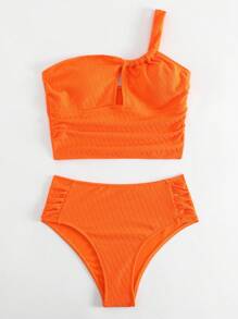 Conjunto de bikini fruncido de un hombro para verano en la playa - Naranja - Ver 6