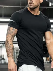 Manfinity Running Playera deportiva para hombres con mangas raglán para entrenamiento - Negro - Ver 1