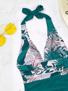 SHEIN Swim Bañador una pieza con estampado tropical halter - Multicolor - Ver 5