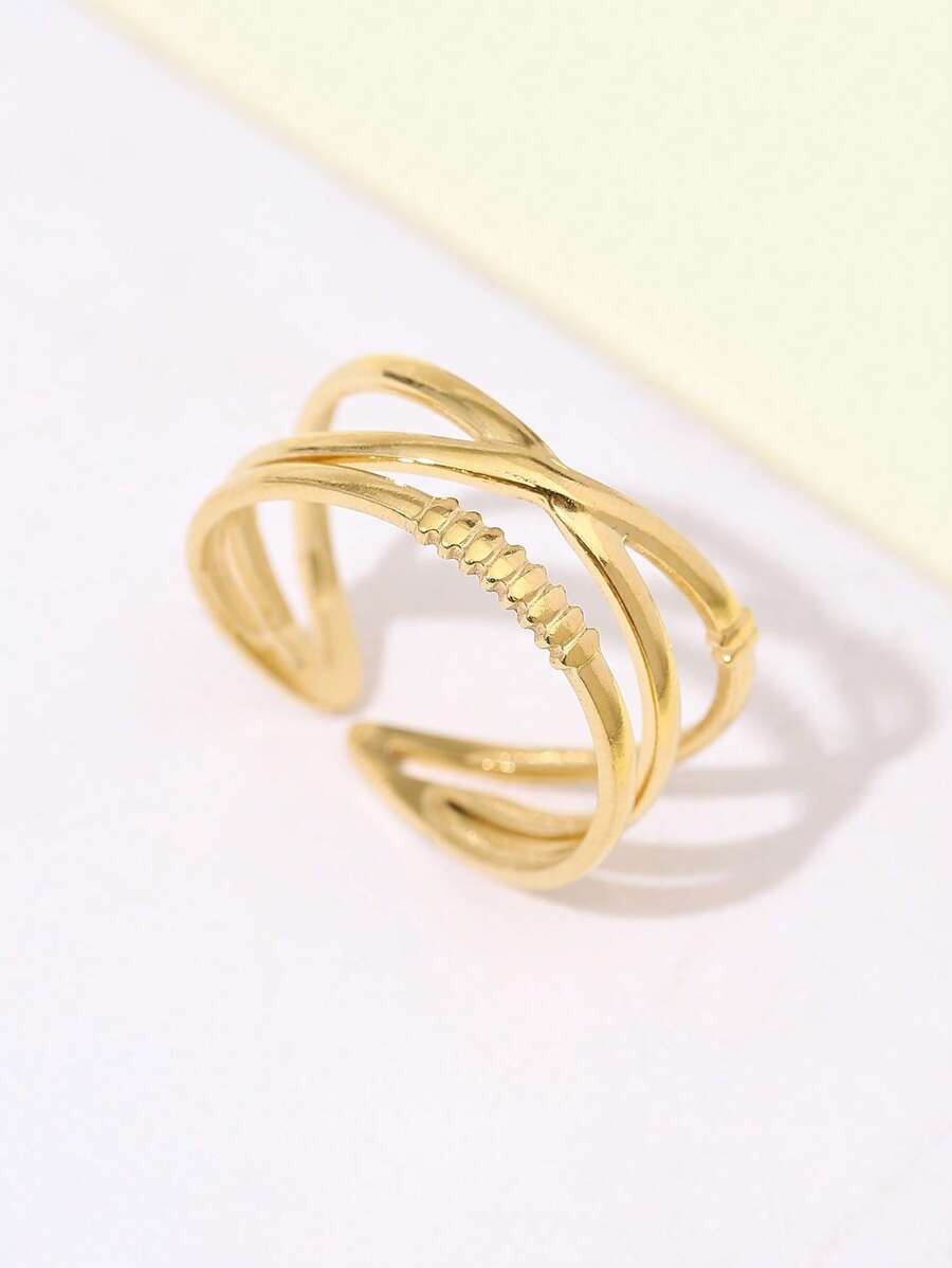 Criss Cross Cuff Ring - Yellow Gold - View 1
