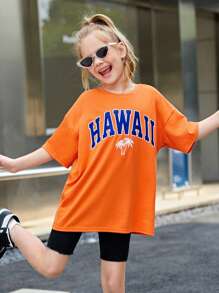 SHEIN Tops con gái Lá thư Nhiệt đới Giải trí - trái cam - Xem 1