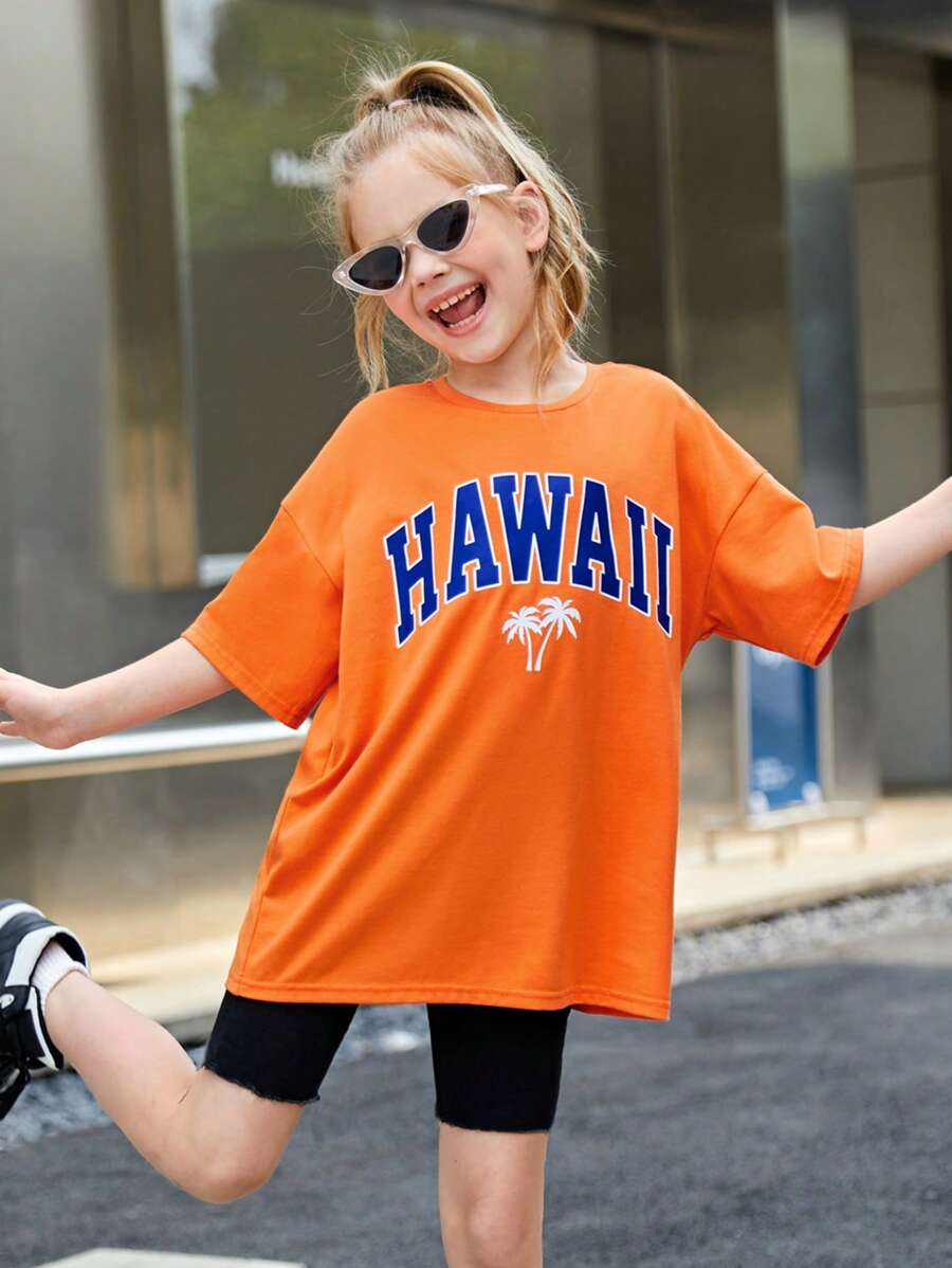 SHEIN Tops con gái Lá thư Nhiệt đới Giải trí - trái cam - Xem 1