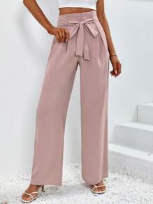 Chiquease High Waist Belted Wide Leg Trousers - Dusty Pink - View 1