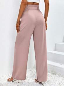 Chiquease High Waist Belted Wide Leg Trousers - Dusty Pink - View 2
