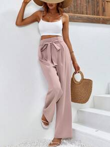 Chiquease High Waist Belted Wide Leg Trousers - Dusty Pink - View 3