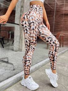 Yoga Trendy 滿版印花寬腰帶運動打底褲 - 彩色 - 查看 5