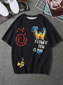 Manfinity EMRG Hombres Camiseta con estampado de slogan - Negro - Ver 1