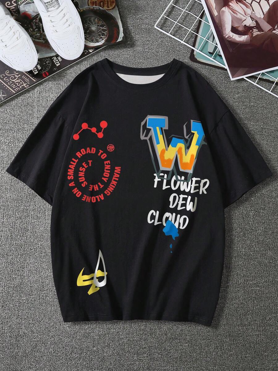 Manfinity EMRG Hombres Camiseta con estampado de slogan - Negro - Ver 1