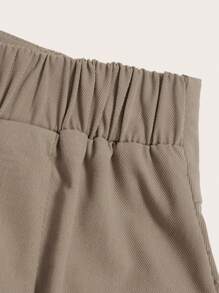 SHEIN Girlism Tween Girl 编织纯色宽松百褶裙 - 卡其色 - 查看 3