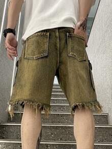 Manfinity EMRG Men Floral Pattern Raw Hem Denim Shorts - Camel - View 2