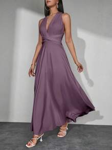 EURMUSE Solid Multiple Ways Wear Dress - Dusty Purple - View 3