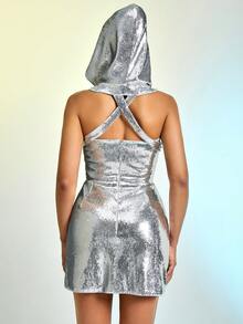 Đầm Dây kéo ghép mộng kim sa Trọn gói màu trơn Buổi tiệc - Bạc - Xem 2