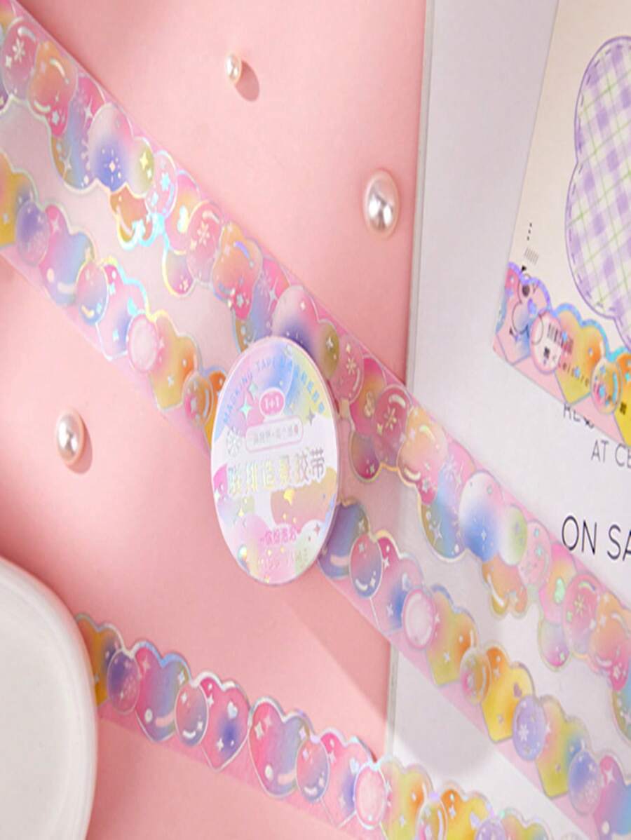 1卷卡通圖案和紙膠帶可愛多用途美紋紙膠帶適用於DIY工藝、手賬、裝飾 - 彩色 - 查看 1