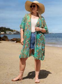 SHEIN VCAY Kimono con estampado tropical de manga murciélago - Multicolor - Ver 7