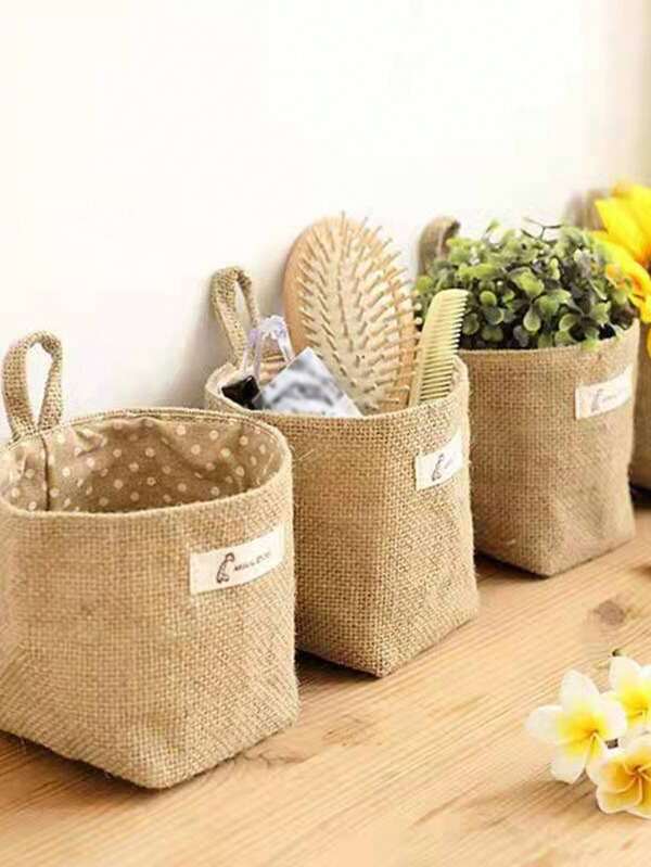 حقيبة كتان منظم لحقيبة التخزين خلف الباب لمستحضرات التجميل والأدوات المكتبية وخزانة الملابس وسلة تزيين وعاء الزهور وسلة تخزين سطح المكتب وحقيبة التخزين