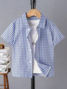 SHEIN 休閒前紐扣格子男童（小）襯衫