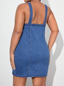 SHEIN Essnce Vestido mezclilla medio cierre - Azul lavado medio - Ver 2