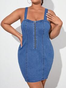 SHEIN Essnce Vestido mezclilla medio cierre - Azul lavado medio - Ver 5