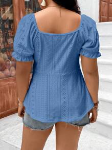 Calvaya Áo thun Plus size Dây kéo Xù Tranh thêu màu trơn Giải trí - Màu xanh lam - Xem 2