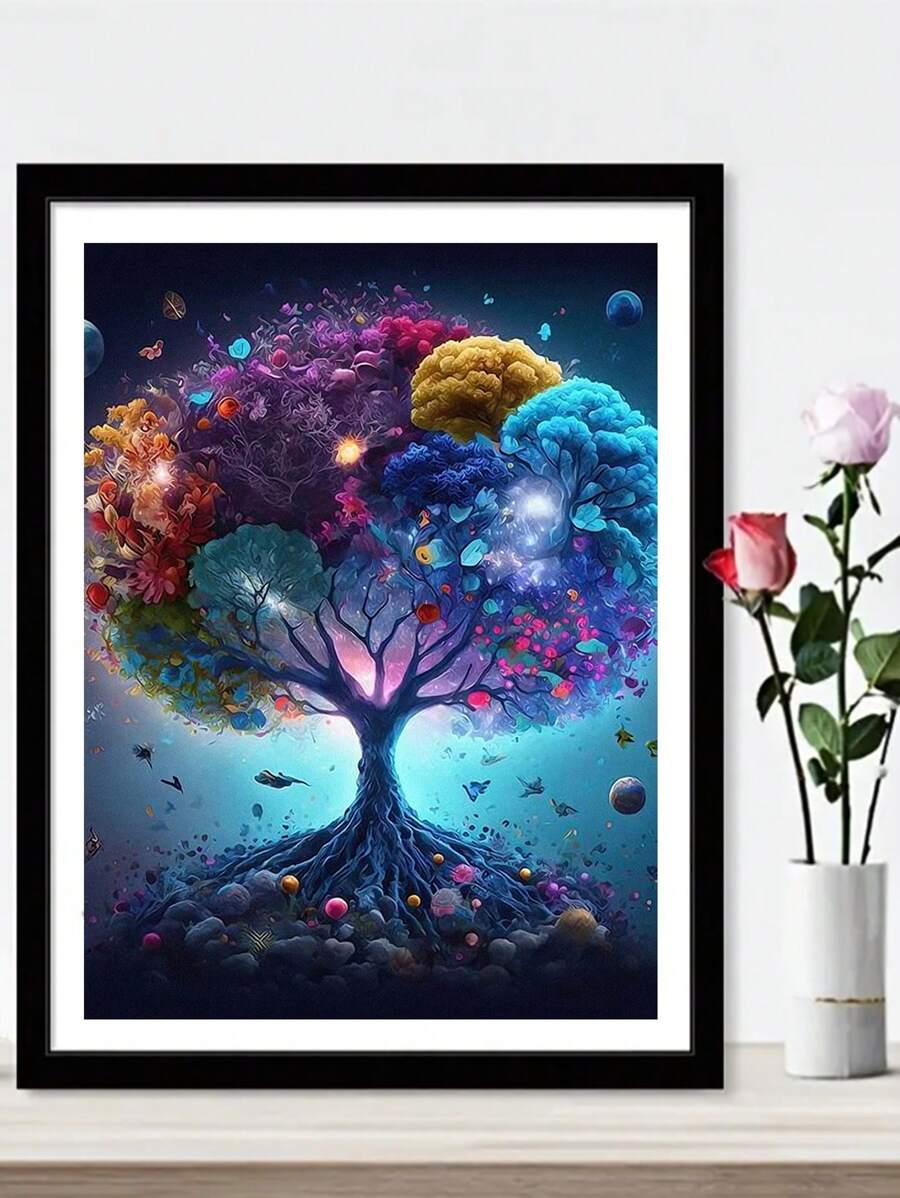 1套PMMA DIY無框鑽石畫樹形圖案DIY鑽石無框畫用於家居裝飾禮品 - 彩色 - 查看 1