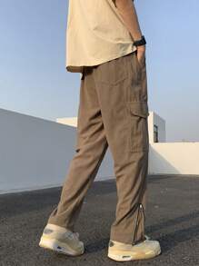 Manfinity 男士拉鍊下擺腰部抽繩燈芯絨長褲 - 摩卡棕 - 查看 2