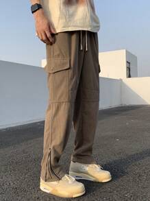 Manfinity 男士拉鍊下擺腰部抽繩燈芯絨長褲 - 摩卡棕 - 查看 5