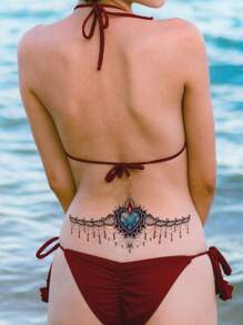 1 pieza pegatina de tatuaje debajo del pecho con encaje de diamante