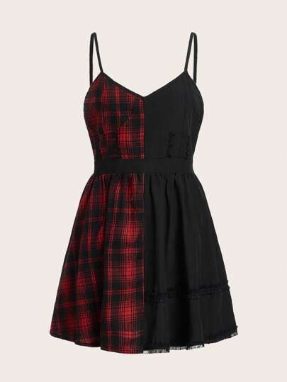 Plaid Print Cami Dress