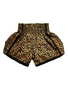 Letter & Leopard Print Muay Thai Boxing Shorts - Khaki - View 4