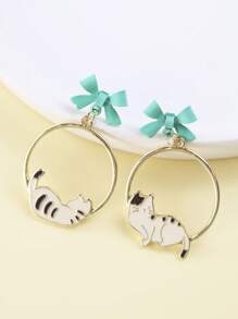 Bông tai thả mèo trang trí nơ - Nhiều màu - Xem 1