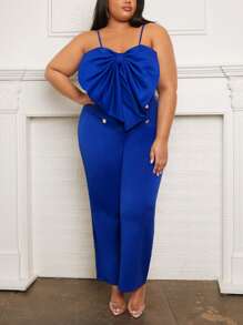 Slaydiva Plus Button Detail Flare Leg Trousers - Royal Blue - View 4