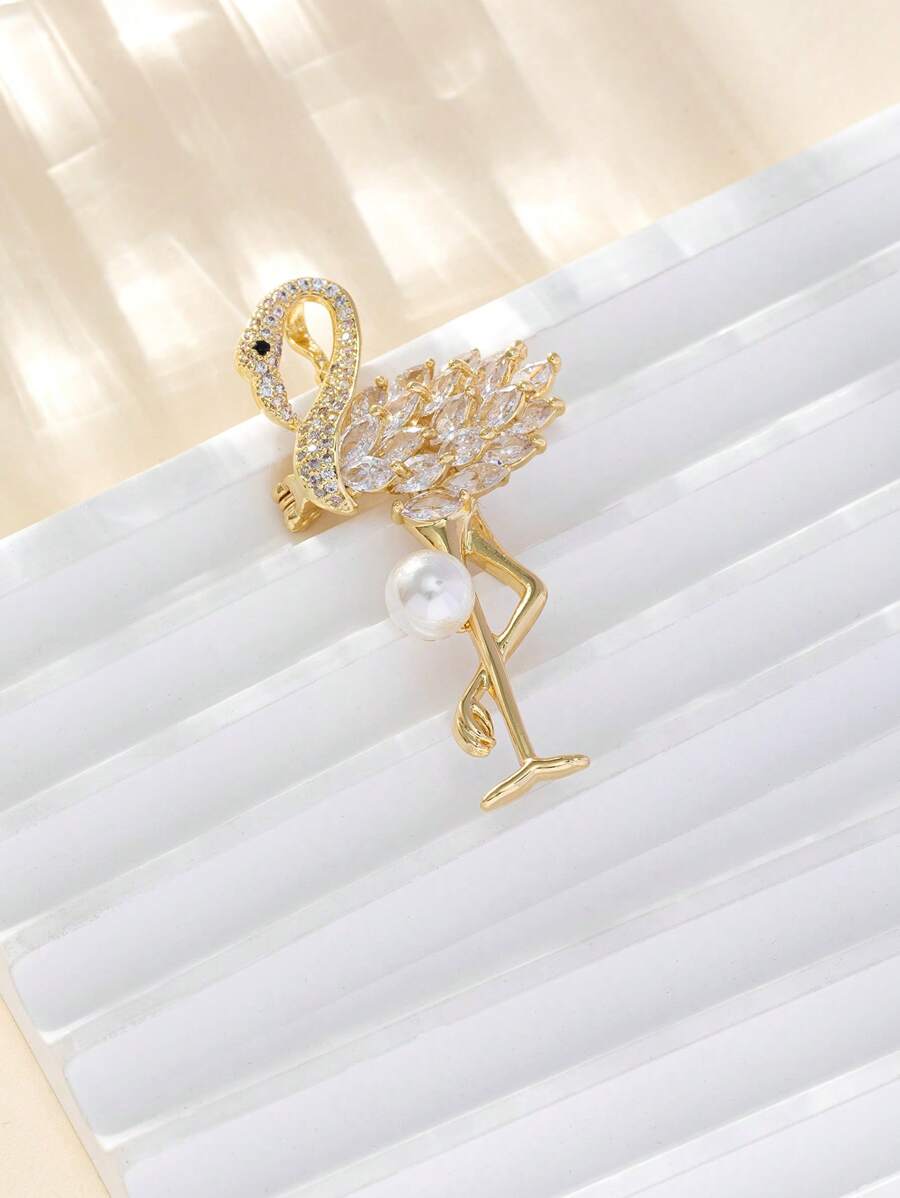 Rhinestone Decor Thiết kế Flamingo Trâm - Vàng - Xem 1