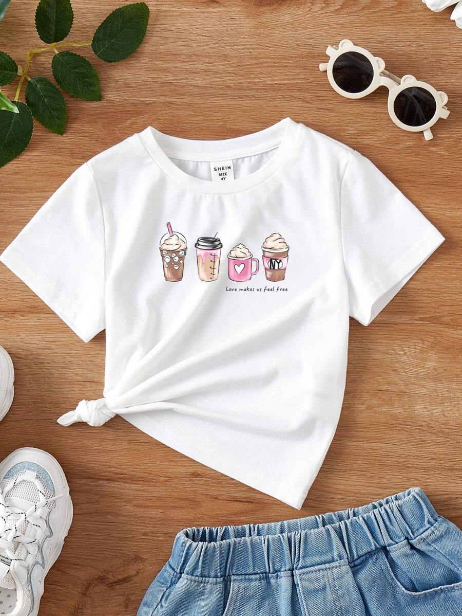 Cô Gái Trẻ Đồ họa hoạt hình và khẩu hiệu Áo thun - trắng - Xem 1