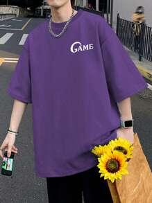 Manfinity Roghcode Loose Fit Men's Slogan Graphic Drop Shoulder T-Shirt - Violet Purple - View 2