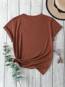 SHEIN LUNE Áo thun nữ Lễ Các Thánh Giải trí - Cà phê nâu - Xem 2