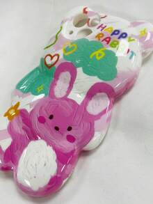 日韓風格的Ins油畫塗鴉兔手機殼，適用於iPhone 11、Xs Max/Xr、12/13 Pro Max和14 - 粉色 - 查看 3