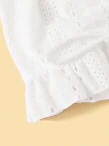 SHEIN VCAY 纯色前抽繩v領後打褶女士襯衫 - 白色 - 查看 4